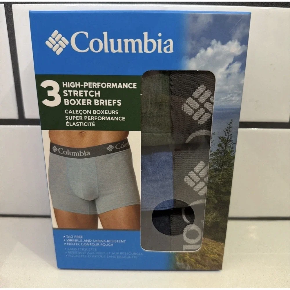 New Columbia 3 Pack Black High Performance Stretch Boxer Briefs Men's Size Med